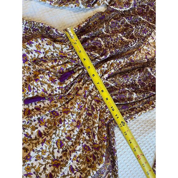 RAGA Bohemian Slit Sleeve Cold Shoulder Gold & Purple Floral Mini Dress Size XS - Picture 6 of 16